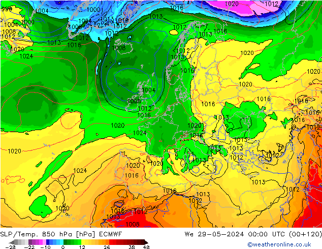 SLP/Temp. 850 hPa ECMWF śro. 29.05.2024 00 UTC