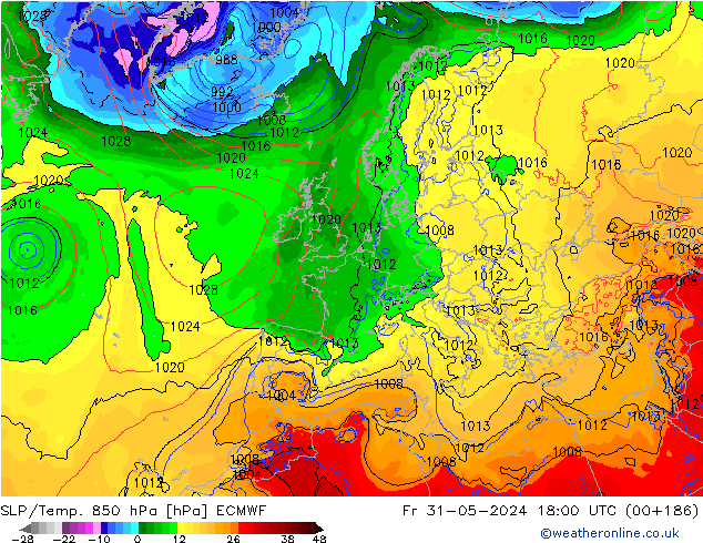 850 hPa Yer Bas./Sıc ECMWF Cu 31.05.2024 18 UTC