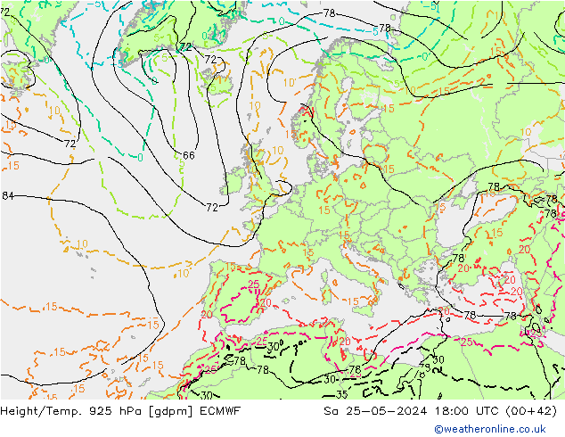 Height/Temp. 925 hPa ECMWF so. 25.05.2024 18 UTC