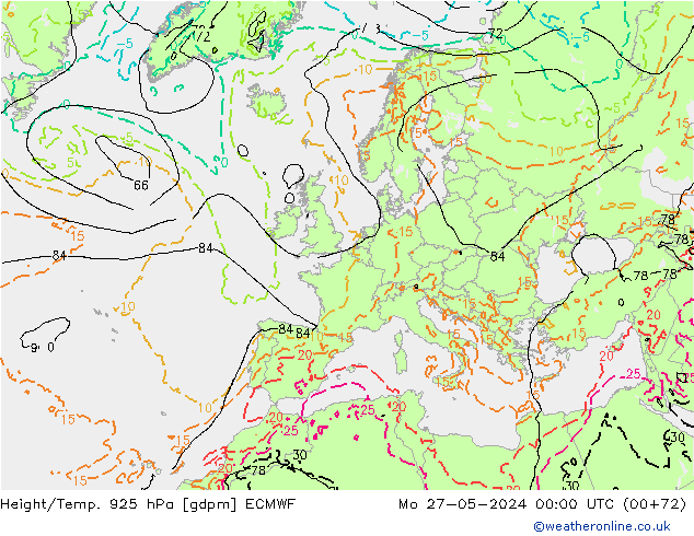 Height/Temp. 925 hPa ECMWF Mo 27.05.2024 00 UTC