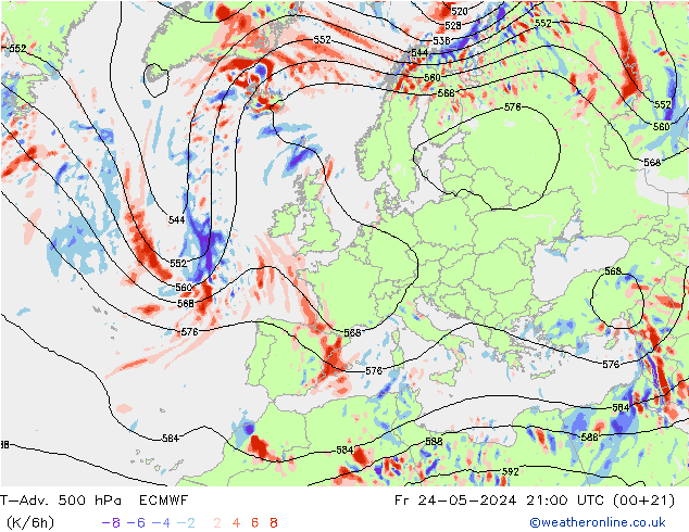 T-Adv. 500 hPa ECMWF Fr 24.05.2024 21 UTC