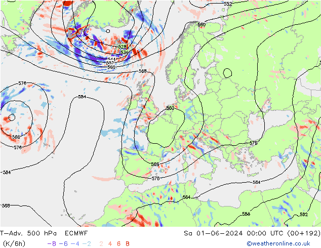 T-Adv. 500 гПа ECMWF сб 01.06.2024 00 UTC