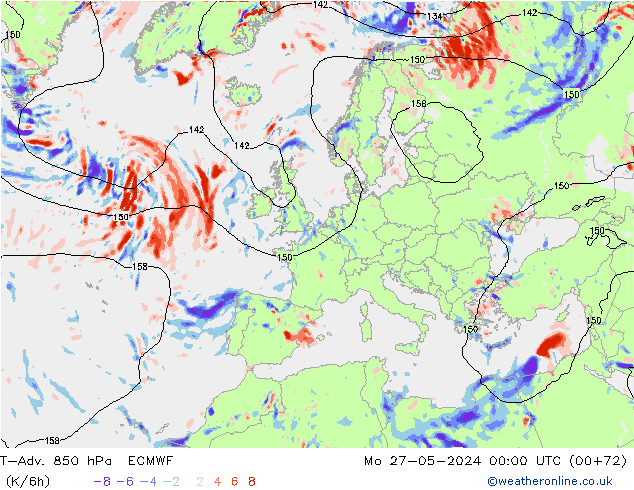 T-Adv. 850 hPa ECMWF Mo 27.05.2024 00 UTC