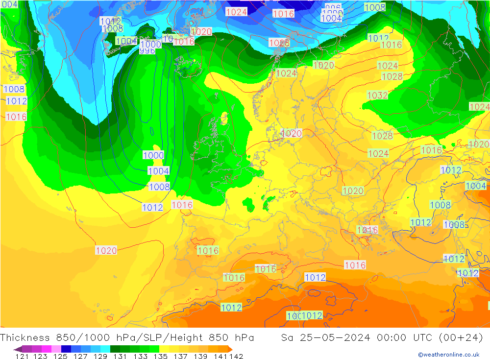 Thck 850-1000 hPa ECMWF Sa 25.05.2024 00 UTC