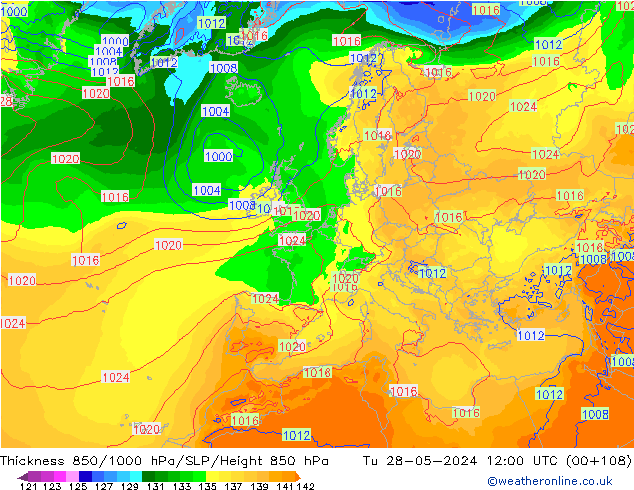 Thck 850-1000 hPa ECMWF Tu 28.05.2024 12 UTC