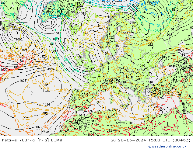 Theta-e 700hPa ECMWF dom 26.05.2024 15 UTC