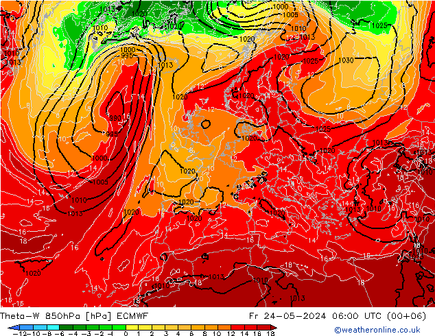 Theta-W 850hPa ECMWF Fr 24.05.2024 06 UTC