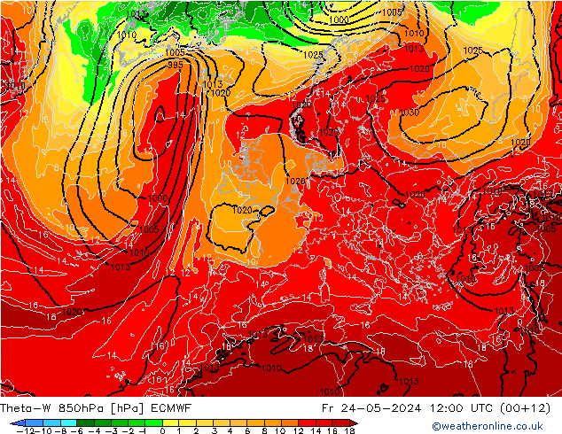 Theta-W 850hPa ECMWF Cu 24.05.2024 12 UTC