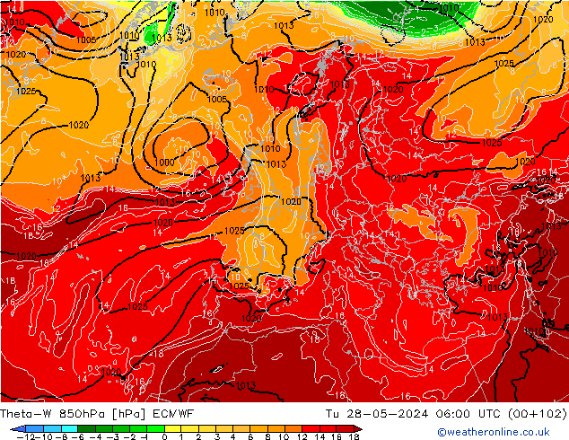 Theta-W 850hPa ECMWF Sa 28.05.2024 06 UTC