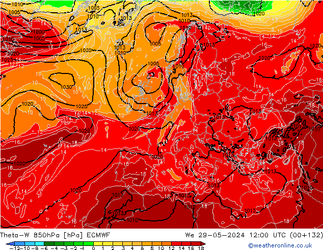 Theta-W 850hPa ECMWF Qua 29.05.2024 12 UTC