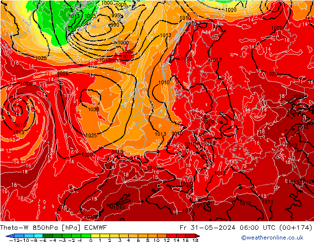 Theta-W 850hPa ECMWF Cu 31.05.2024 06 UTC