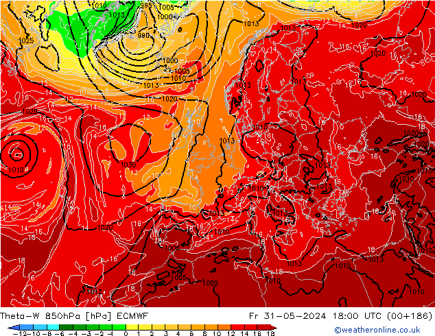 Theta-W 850гПа ECMWF пт 31.05.2024 18 UTC