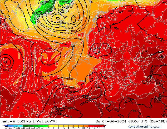 Theta-W 850hPa ECMWF Sa 01.06.2024 06 UTC