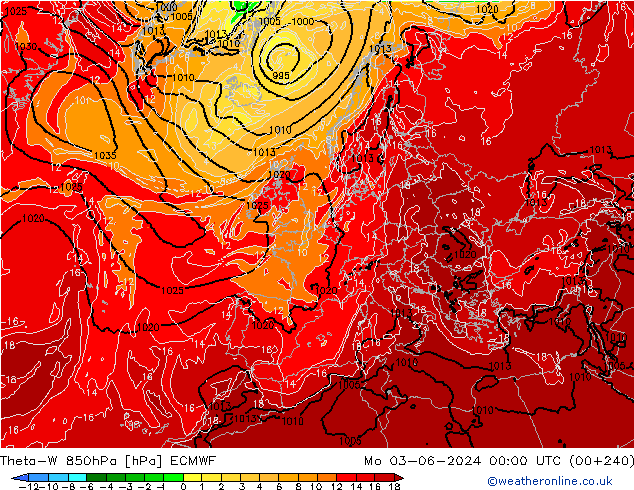 Theta-W 850hPa ECMWF Po 03.06.2024 00 UTC