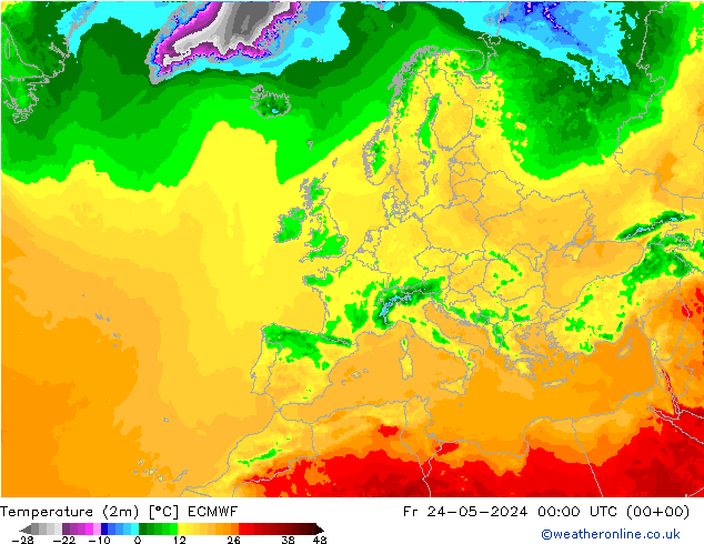 Temperaturkarte (2m) ECMWF Fr 24.05.2024 00 UTC