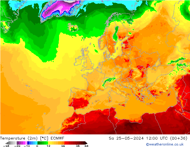 température (2m) ECMWF sam 25.05.2024 12 UTC