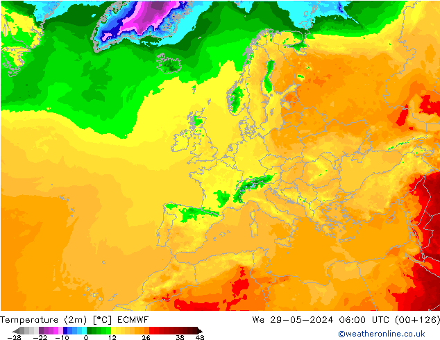 Temperaturkarte (2m) ECMWF Mi 29.05.2024 06 UTC