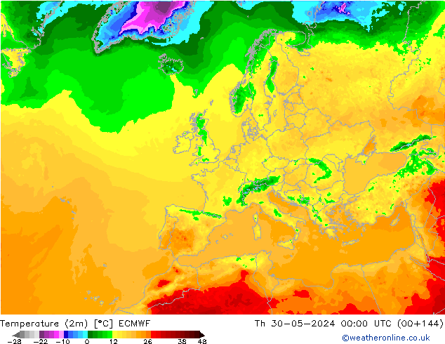 Temperatura (2m) ECMWF Qui 30.05.2024 00 UTC