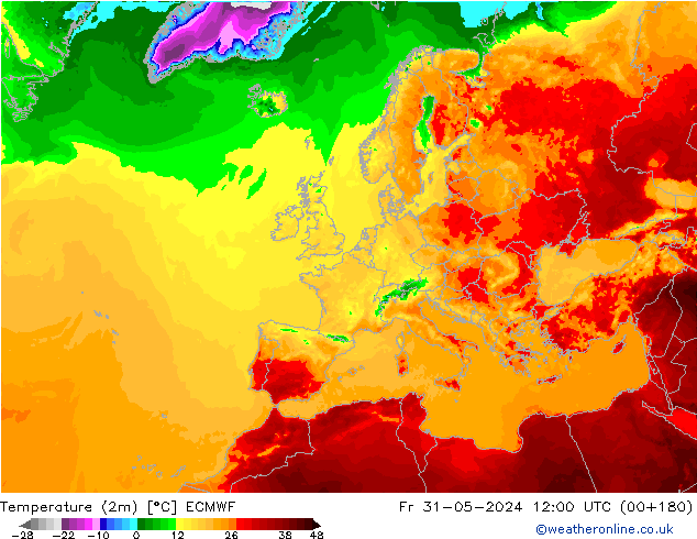 Sıcaklık Haritası (2m) ECMWF Cu 31.05.2024 12 UTC