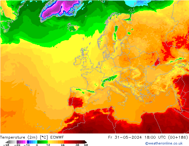 карта температуры ECMWF пт 31.05.2024 18 UTC