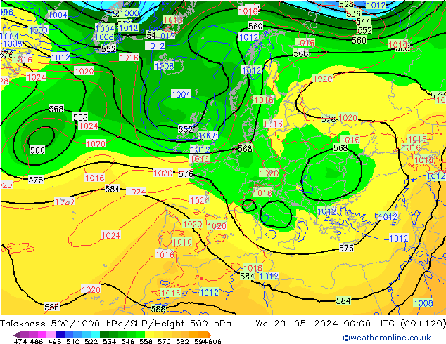 Schichtdicke 500-1000 hPa ECMWF Mi 29.05.2024 00 UTC