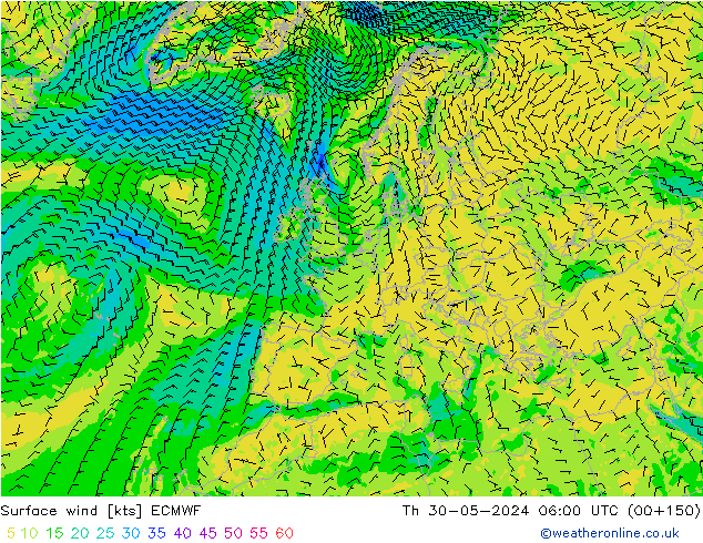 Rüzgar 10 m ECMWF Per 30.05.2024 06 UTC