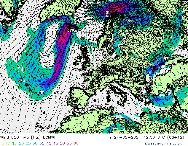 Wind 850 hPa ECMWF Fr 24.05.2024 12 UTC