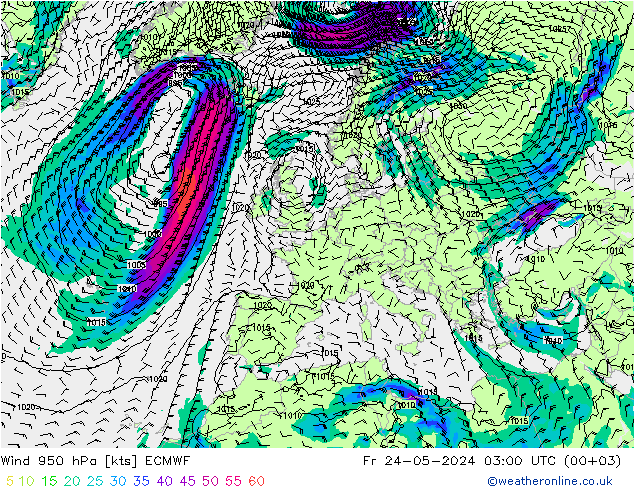 Wind 950 hPa ECMWF Fr 24.05.2024 03 UTC