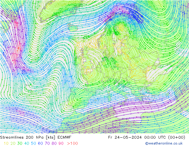 ветер 200 гПа ECMWF пт 24.05.2024 00 UTC
