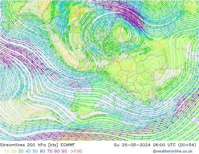 Streamlines 200 hPa ECMWF Su 26.05.2024 06 UTC