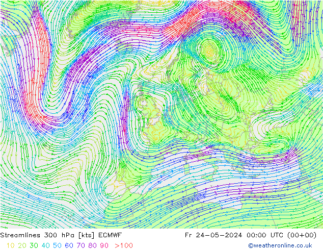 Streamlines 300 hPa ECMWF Fr 24.05.2024 00 UTC