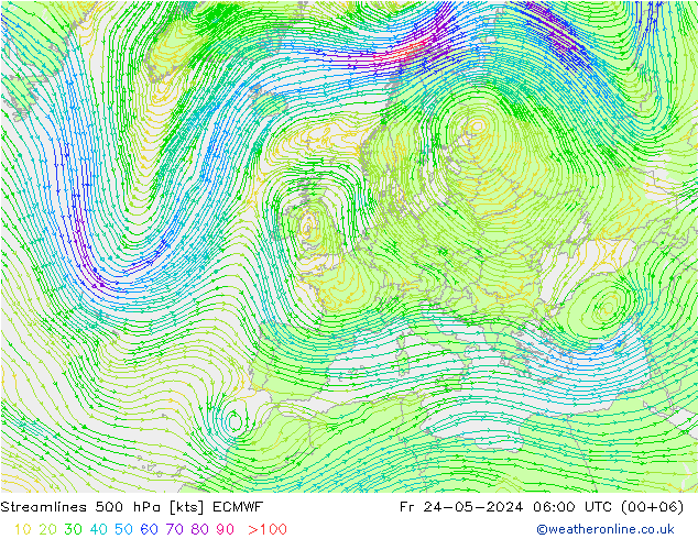 Stromlinien 500 hPa ECMWF Fr 24.05.2024 06 UTC