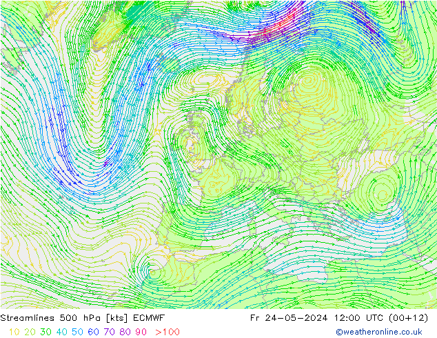 Stromlinien 500 hPa ECMWF Fr 24.05.2024 12 UTC