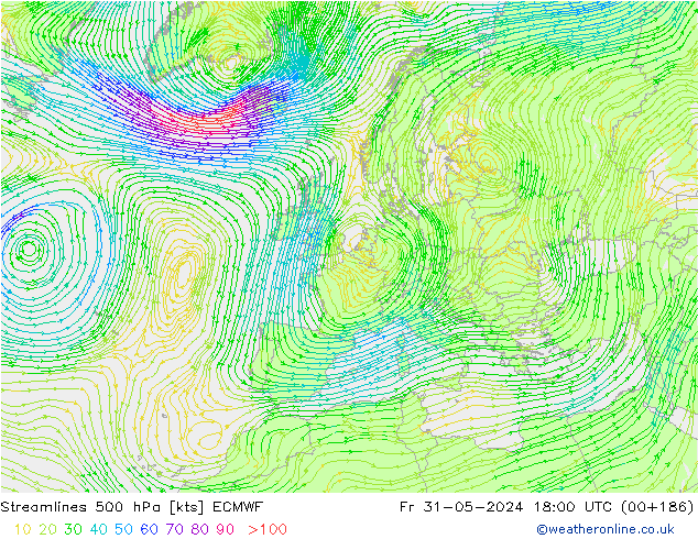 Rüzgar 500 hPa ECMWF Cu 31.05.2024 18 UTC