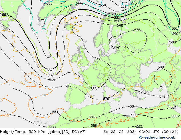 Z500/Rain (+SLP)/Z850 ECMWF sab 25.05.2024 00 UTC
