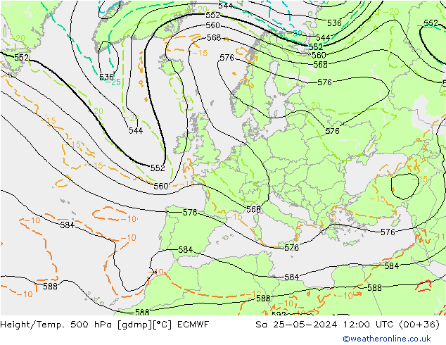 Z500/Yağmur (+YB)/Z850 ECMWF Cts 25.05.2024 12 UTC