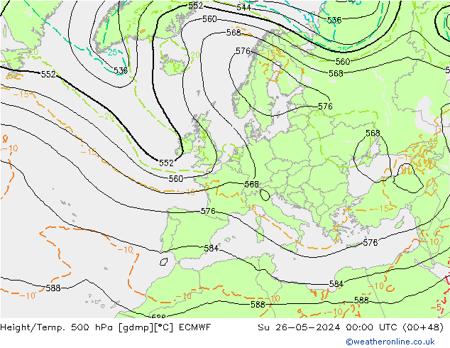 Z500/Rain (+SLP)/Z850 ECMWF Su 26.05.2024 00 UTC