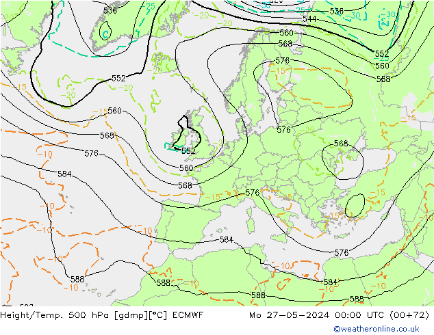 Height/Temp. 500 hPa ECMWF Mo 27.05.2024 00 UTC