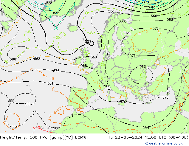 Z500/Rain (+SLP)/Z850 ECMWF Tu 28.05.2024 12 UTC