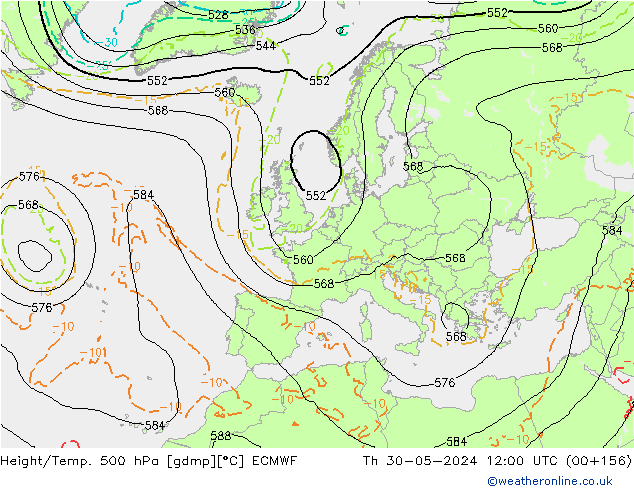 Z500/Rain (+SLP)/Z850 ECMWF чт 30.05.2024 12 UTC