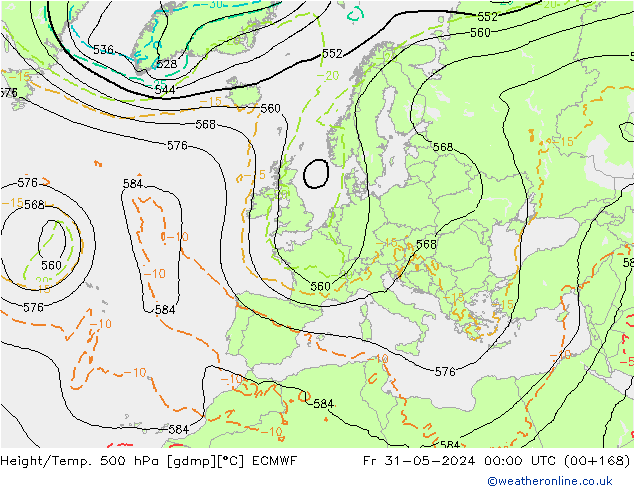 Z500/Rain (+SLP)/Z850 ECMWF ven 31.05.2024 00 UTC