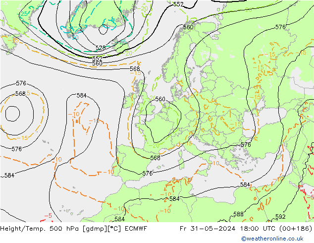 Z500/Rain (+SLP)/Z850 ECMWF Fr 31.05.2024 18 UTC