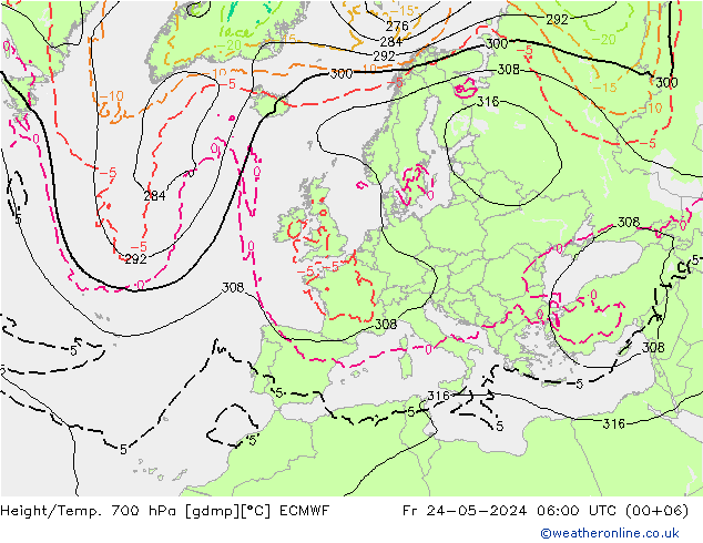 Height/Temp. 700 hPa ECMWF Fr 24.05.2024 06 UTC