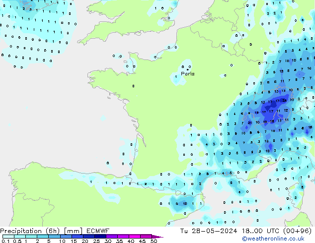 Z500/Rain (+SLP)/Z850 ECMWF Út 28.05.2024 00 UTC