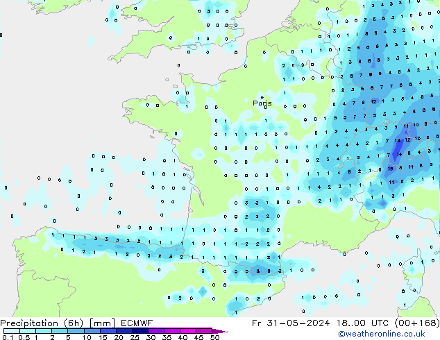 Z500/Rain (+SLP)/Z850 ECMWF Fr 31.05.2024 00 UTC