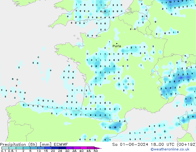 Precipitación (6h) ECMWF sáb 01.06.2024 00 UTC