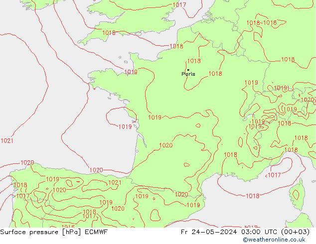 Yer basıncı ECMWF Cu 24.05.2024 03 UTC