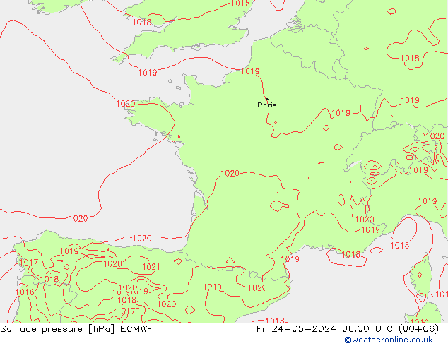 Bodendruck ECMWF Fr 24.05.2024 06 UTC