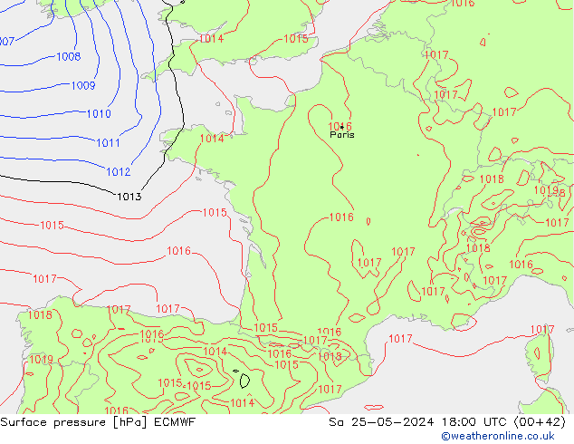 Bodendruck ECMWF Sa 25.05.2024 18 UTC