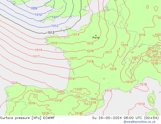 Pressione al suolo ECMWF dom 26.05.2024 06 UTC